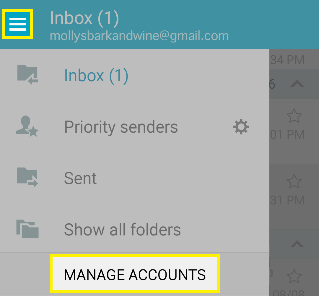 Tap menu, tap Manage account